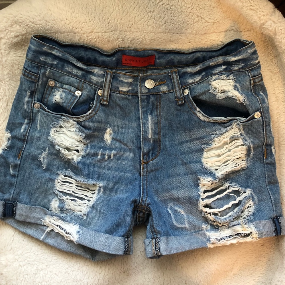 Signature 8 Distressed Denim Shorts